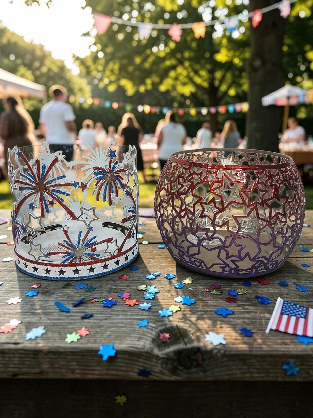 Patriotic Star & Firework Decorative Candle Holders - Red, Blue, White